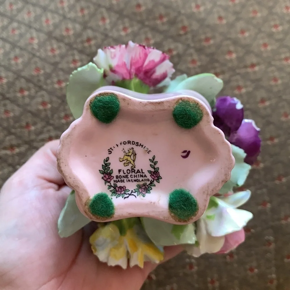 Vintage Staffordshire floral bouquet bone china England pink vase